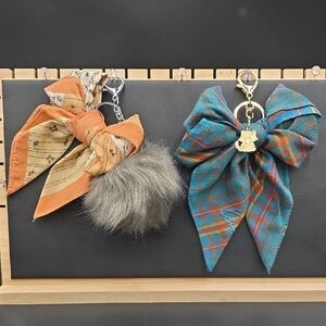 Orange and Blue Bow Keychains with Charms
